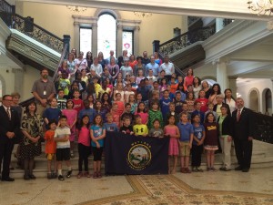 Carmine with Wayland 3rd graders visiting the State House